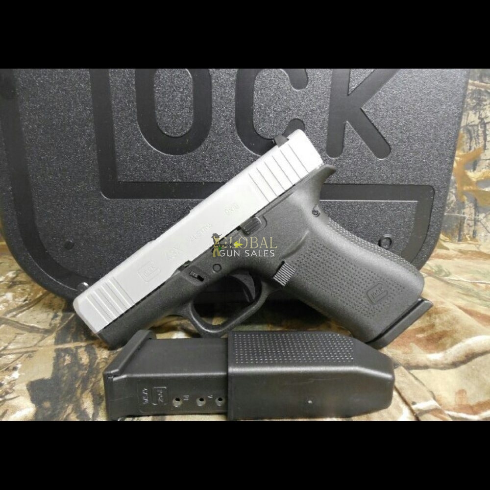 GLOCK G-43X, 9-MM, 2- 10 + 1 ROUND MAGAZINES, SILVER SLIDE, BLACK FRAME, WHITE SIGHTS, FACTORY NEW IN BOX